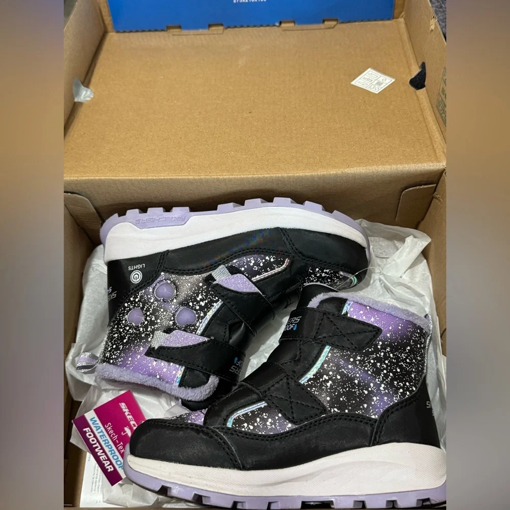 Skechers Kids Black and Purple Waterproof Boots